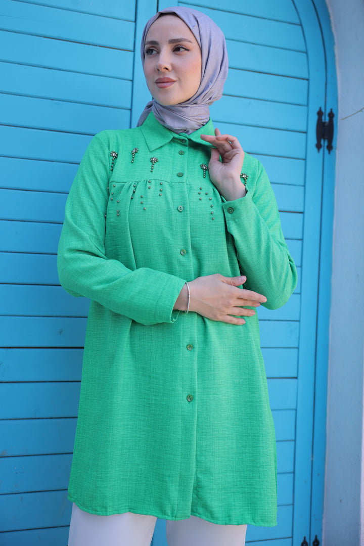 BNG Women Shirt with Bead Detail Green - Clermont