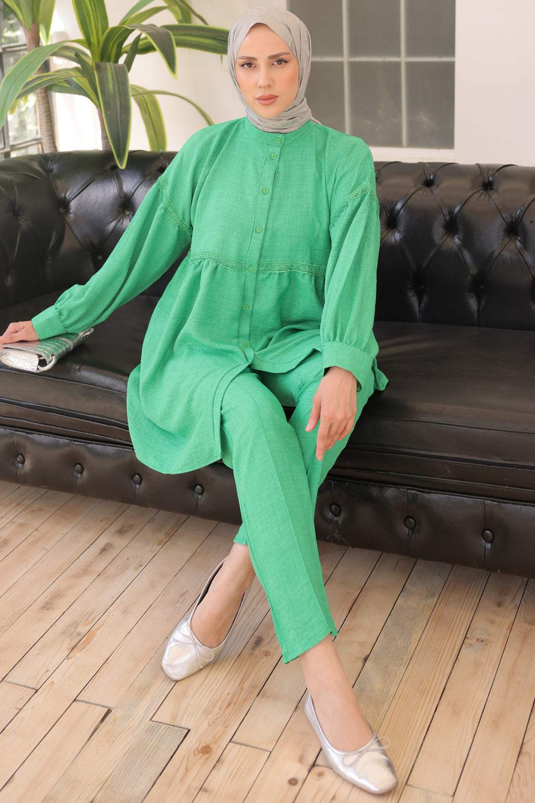 BNG Women Front Buttoned Two Piece Set Green - Clermont