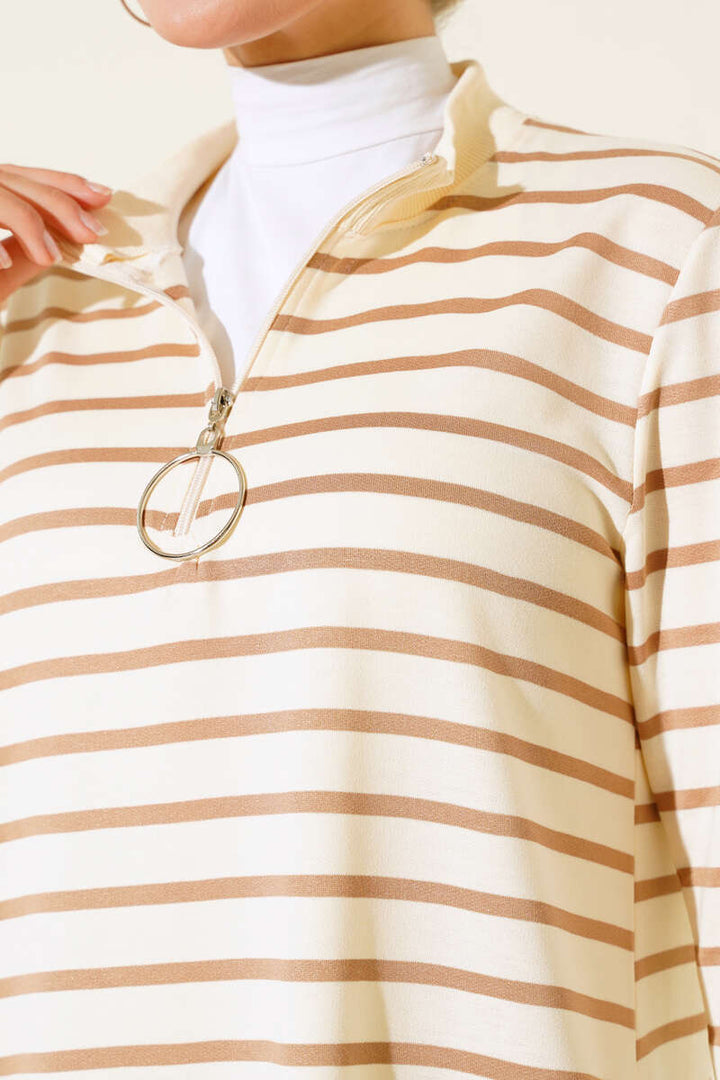 BNG Women V-neck Striped Tunic in Mink - Clermont
