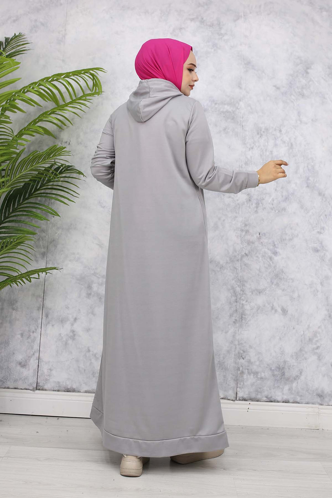 BNG Women Kapüşonlu Basic Elbise Gri 5042 - El Dorado Hills