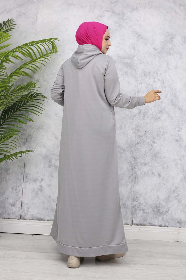 BNG Women Kapüşonlu Basic Elbise Gri 5042 - El Dorado Hills