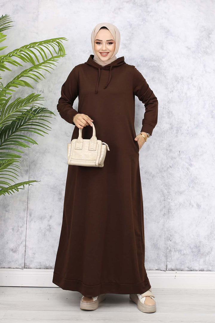 BNG Women Hooded Basic Dress 5042 Brown - Argyroúpoli