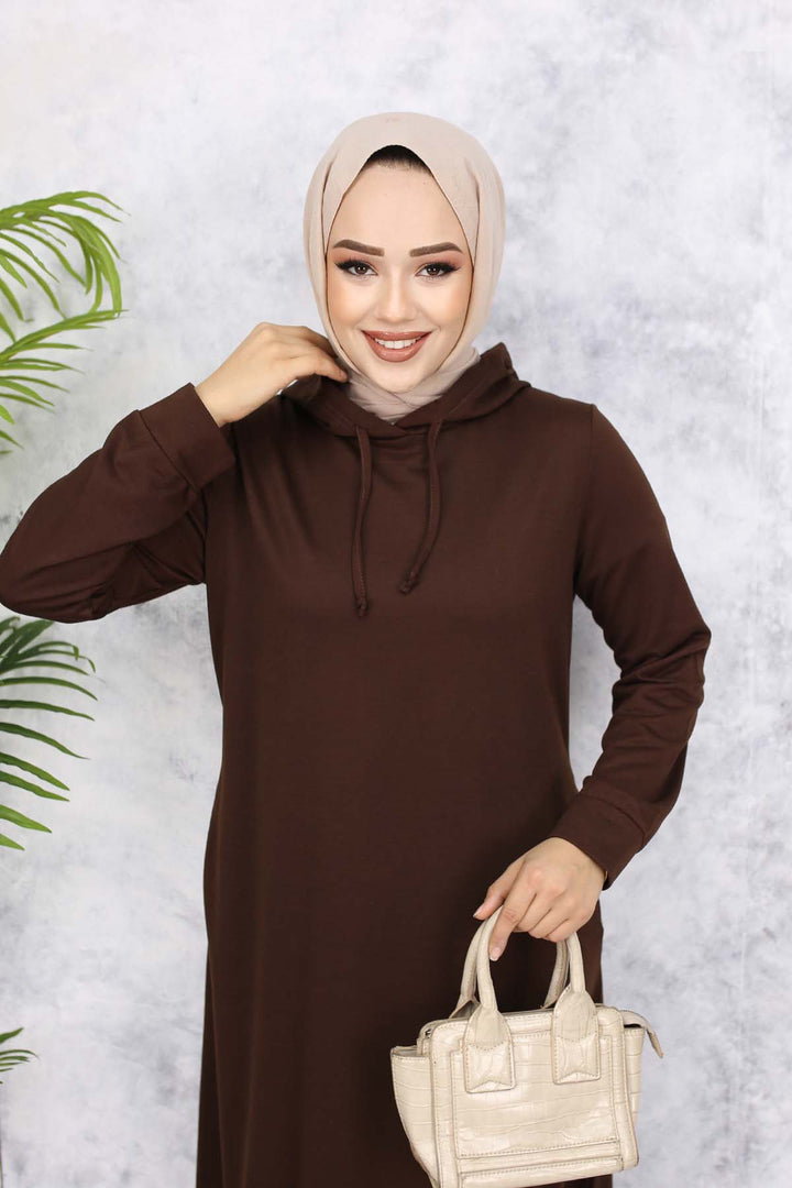 BNG Women Hooded Basic Dress 5042 Brown - Argyroúpoli