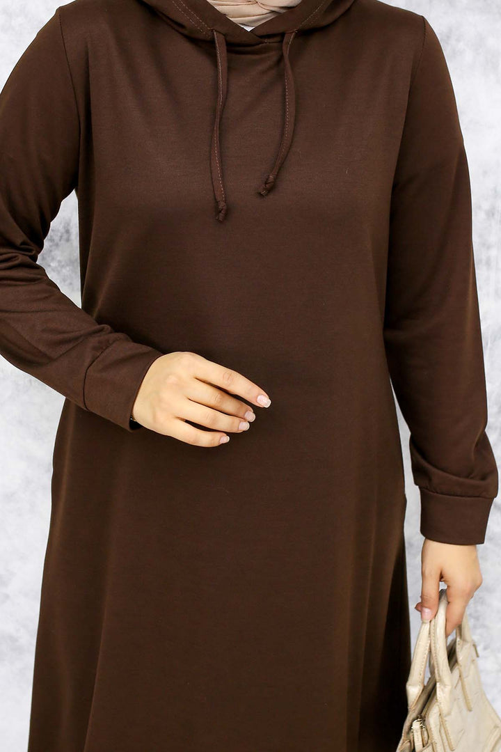 BNG Women Hooded Basic Dress 5042 Brown - Argyroúpoli
