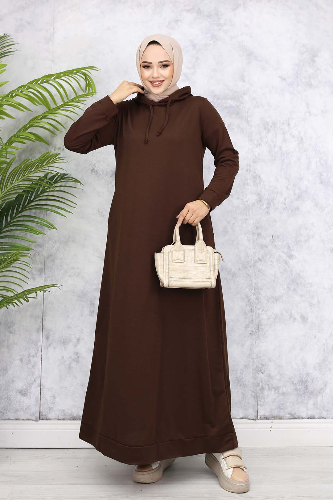 BNG Women Hooded Basic Dress 5042 Brown - Argyroúpoli