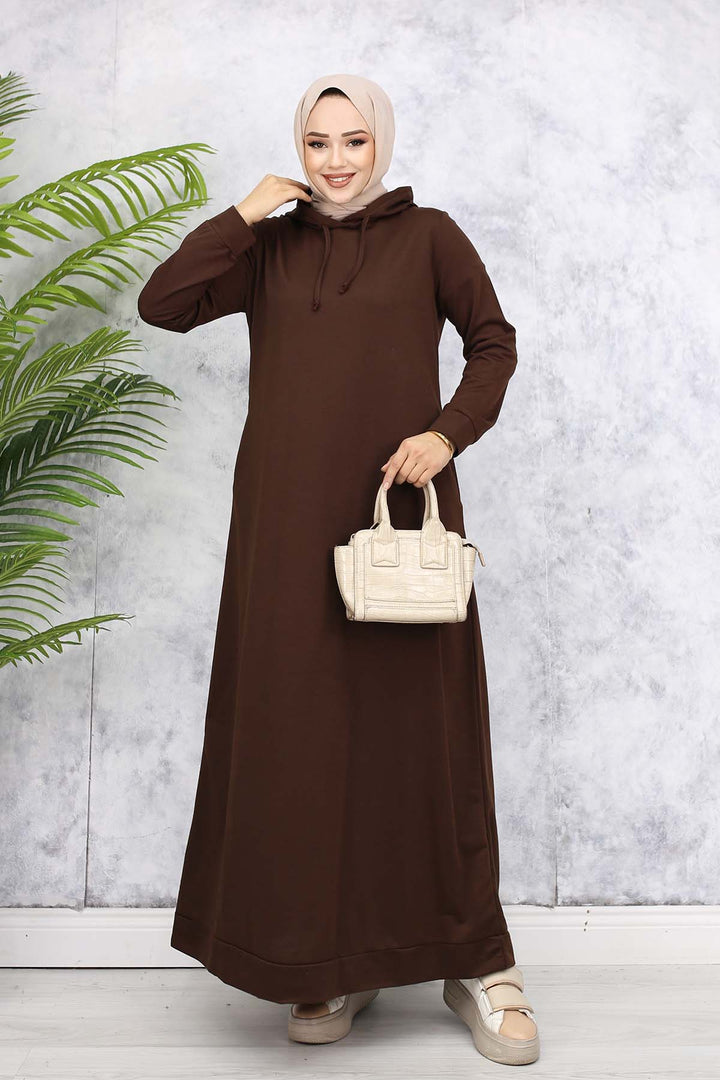 BNG Women Hooded Basic Dress 5042 Brown - Argyroúpoli