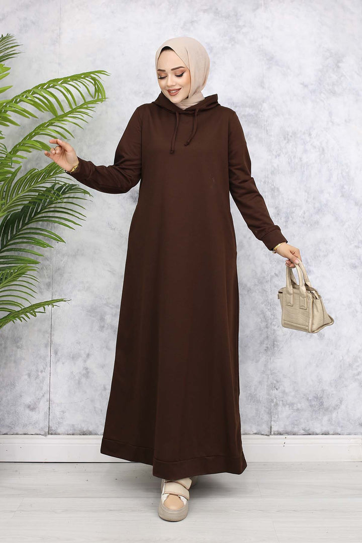 BNG Women Kapüşonlu Basic Elbise Kahverengi 5042 - Gillingham