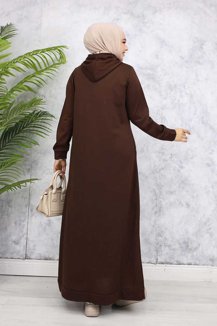 BNG Women Kapüşonlu Basic Elbise Kahverengi 5042 - Gillingham