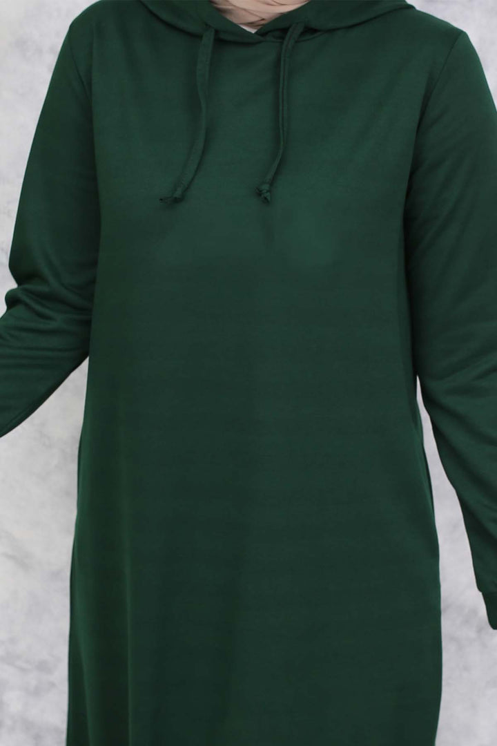 BNG Women Kapüşonlu Basic Elbise Zümrüt Yeşili 5042 - Adeje