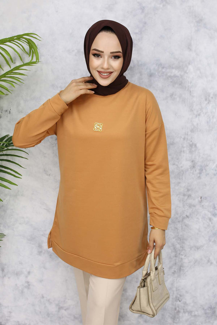 BNG Women Brooch Detailed Tunic 5034 Camel - Islington