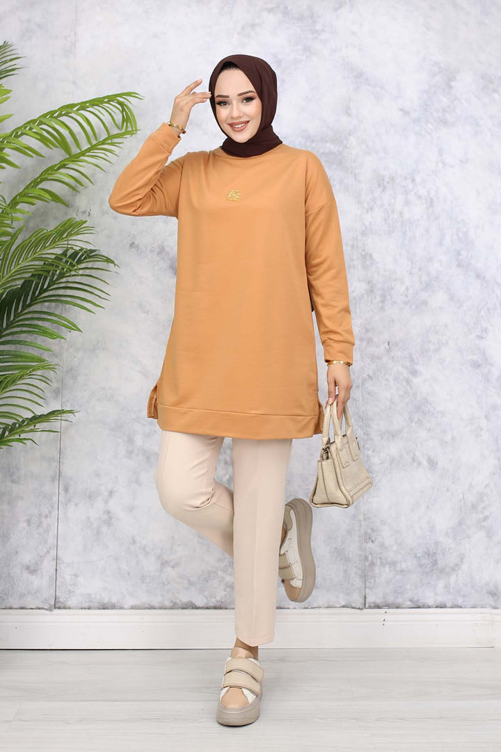 BNG Women Brooch Detailed Tunic 5034 Camel - Islington