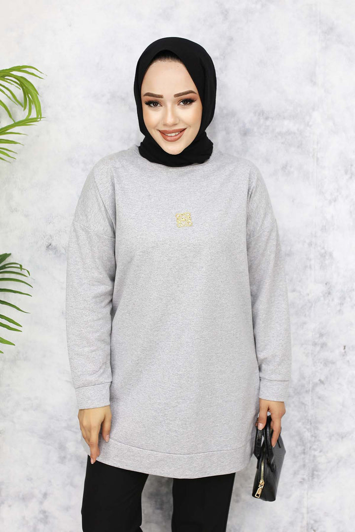 BNG Women Brooch Detailed Tunic 5034 Gray - Exeter