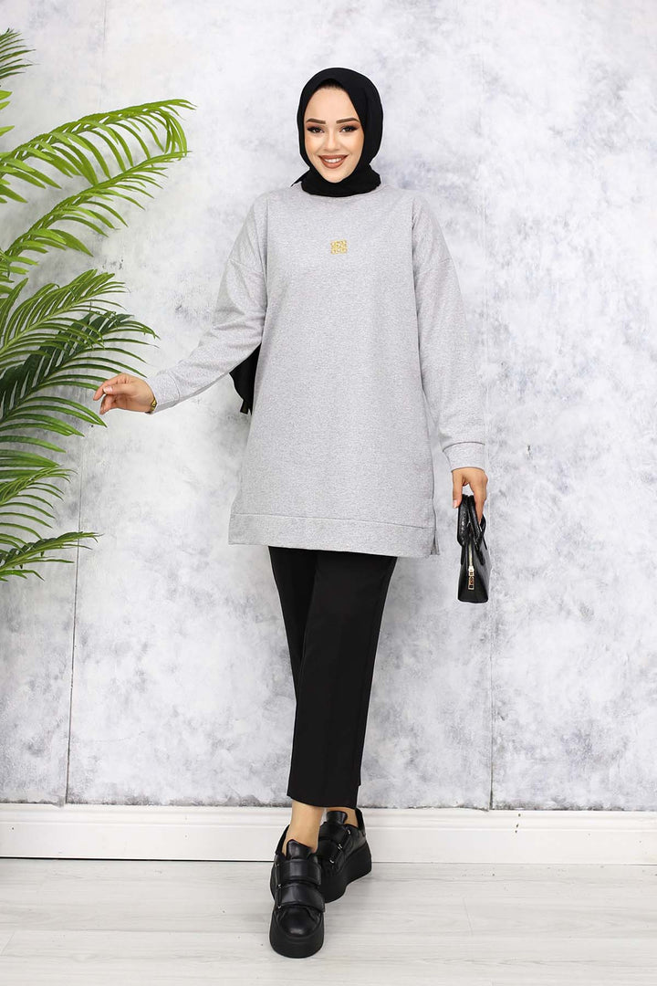 BNG Women Brooch Detailed Tunic 5034 Gray - Exeter