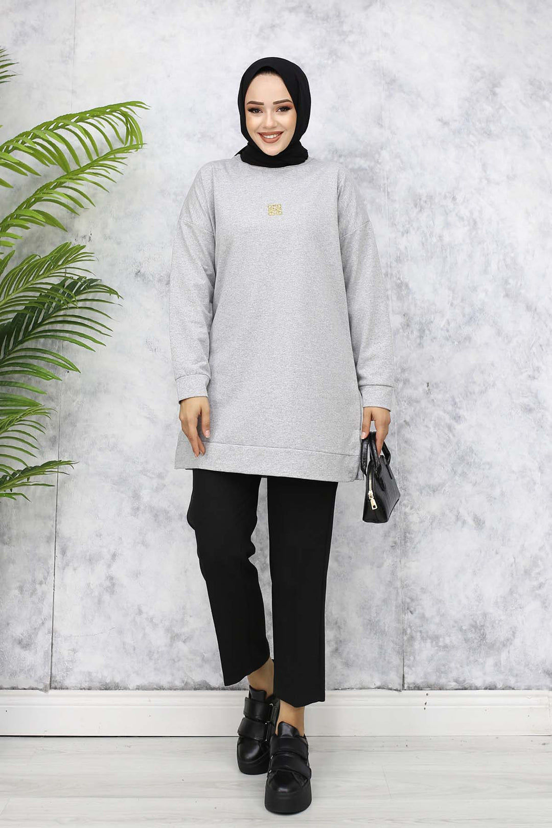 BNG Women Brooch Detailed Tunic 5034 Gray - Exeter