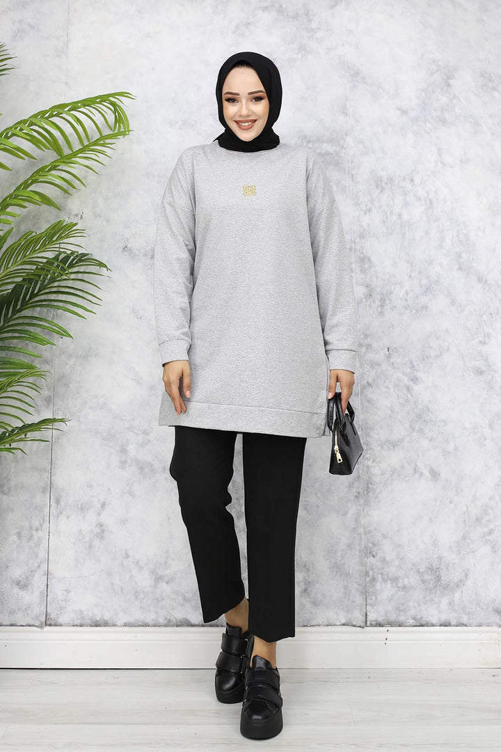 BNG Women Brooch Detailed Tunic 5034 Gray - Exeter