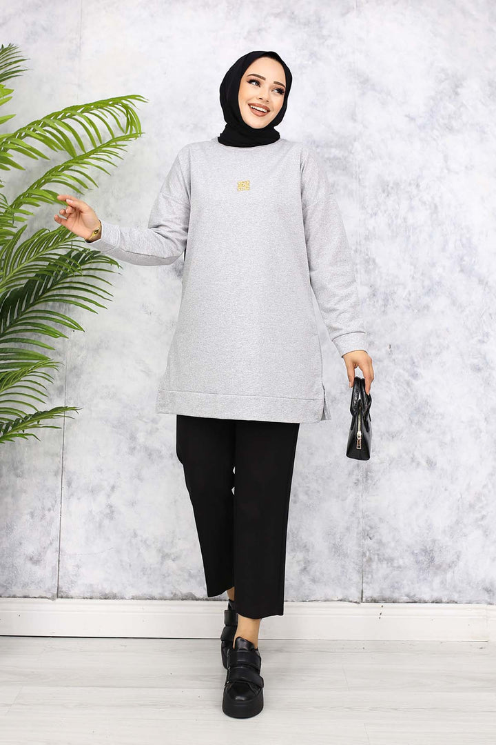 BNG Women Brooch Detailed Tunic 5034 Gray - Exeter