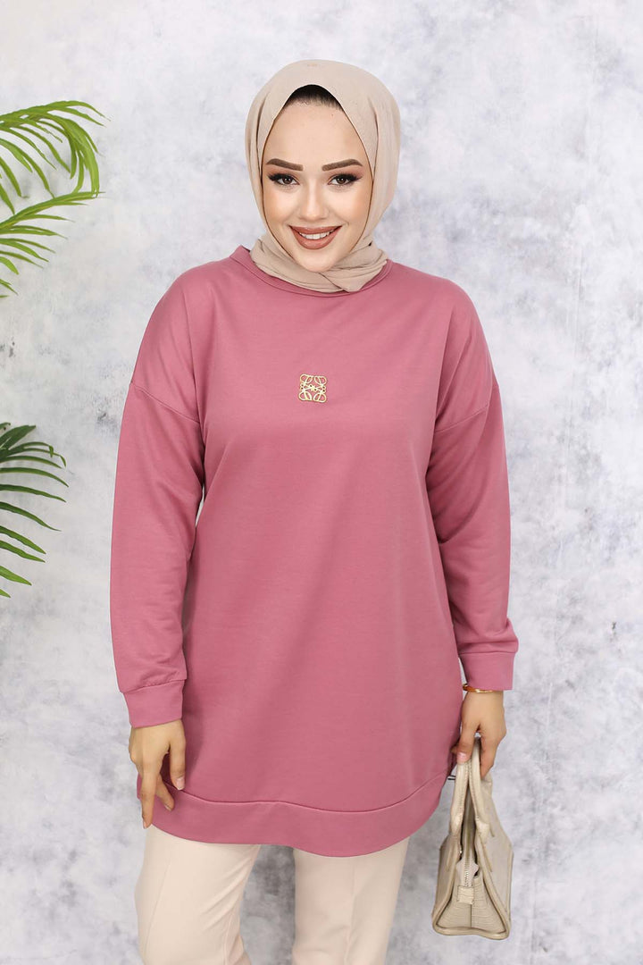 BNG Women Brooch Detailed Tunic 5034 Rose Pink - Spring Hill