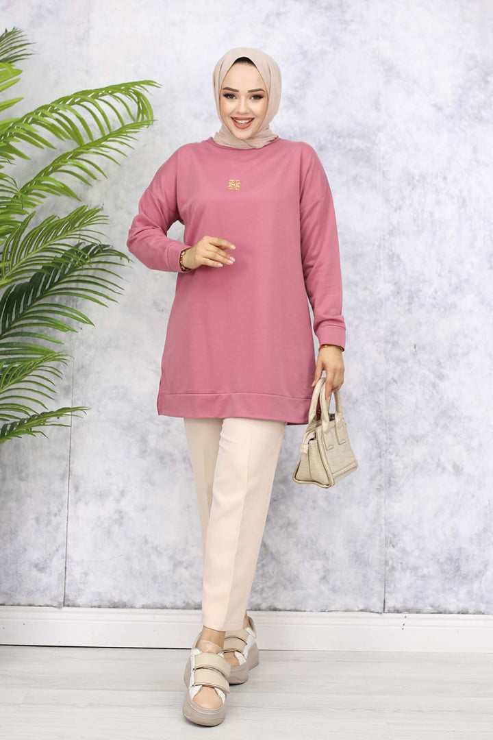 BNG Women Brooch Detailed Tunic 5034 Rose Pink - Spring Hill