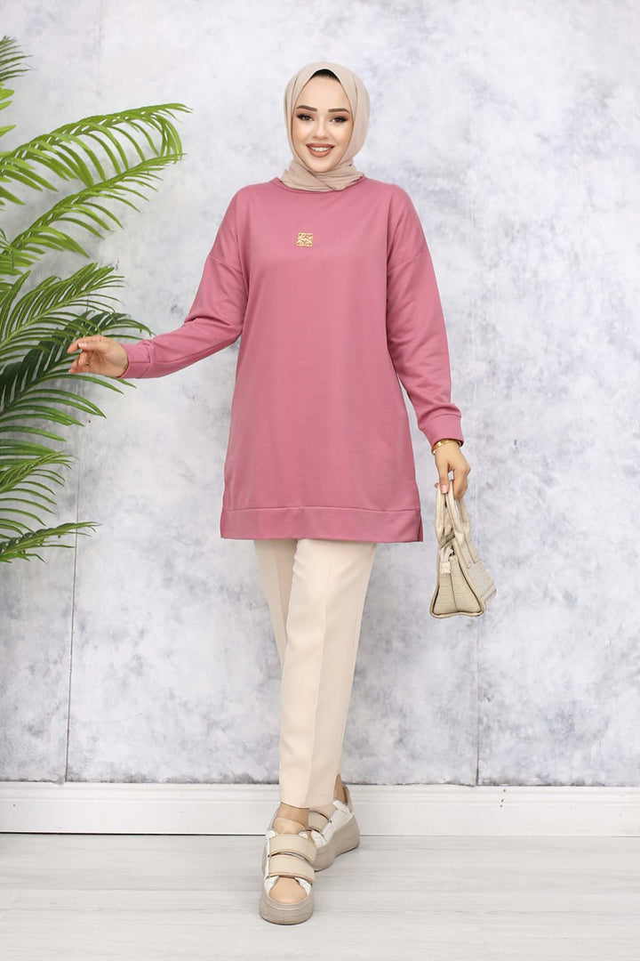 BNG Women Brooch Detailed Tunic 5034 Rose Pink - Spring Hill