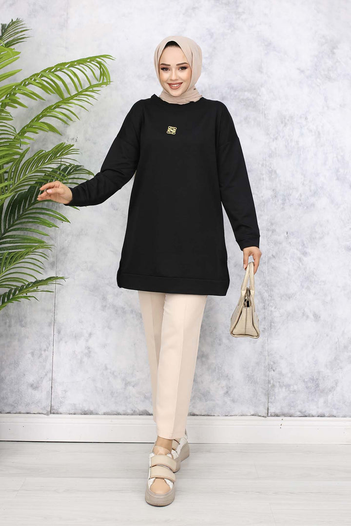 BNG Women Brooch Detailed Tunic 5034 Black - Arnsberg