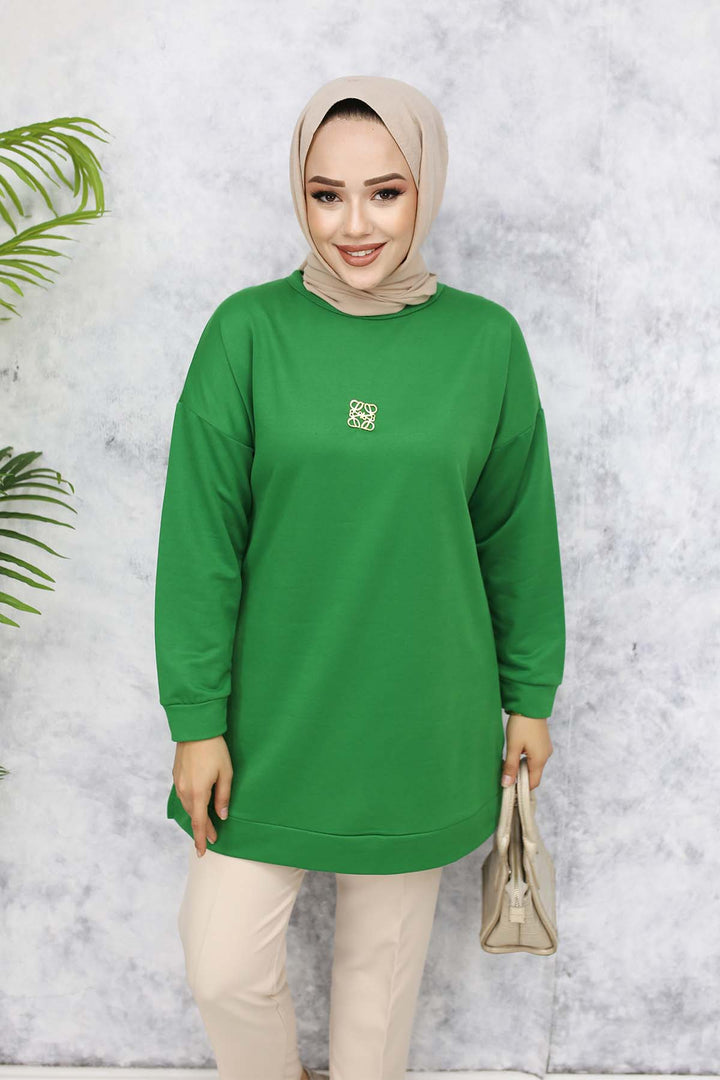 BNG Women Brooch Detailed Tunic 5034 Green - Barnsley