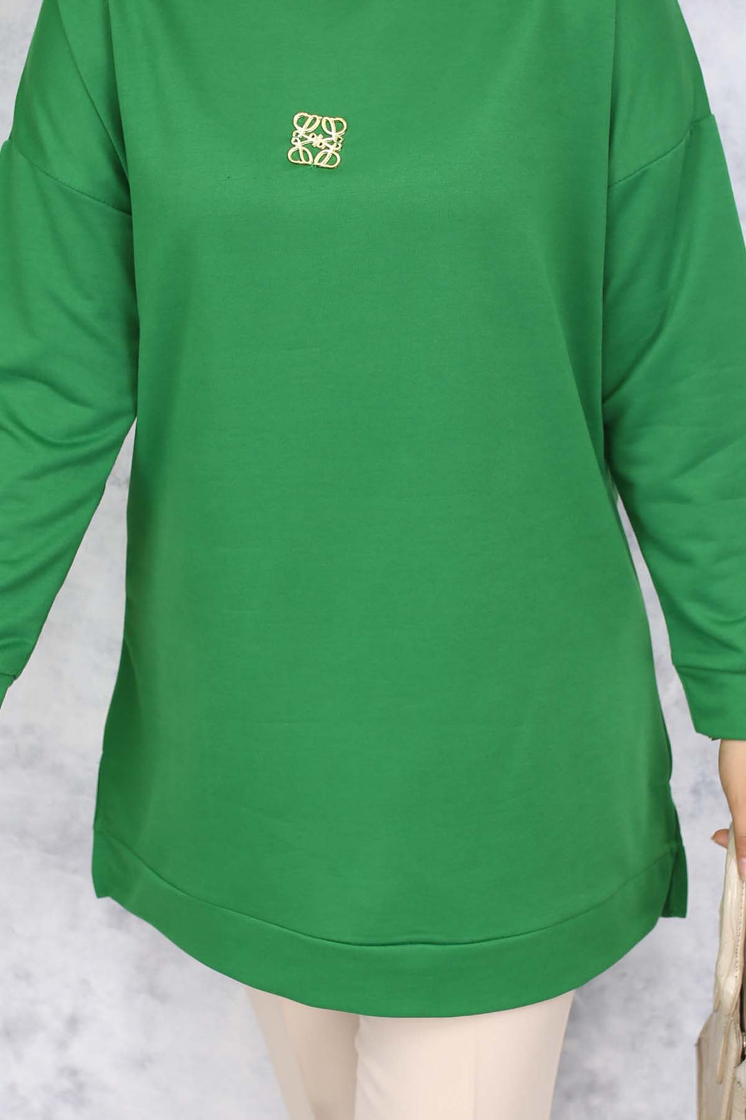 BNG Women Brooch Detailed Tunic 5034 Green - Barnsley