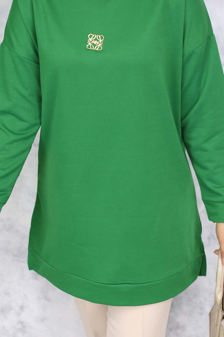 BNG Women Brooch Detailed Tunic 5034 Green - Barnsley