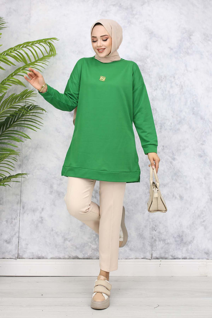 BNG Women Brooch Detailed Tunic 5034 Green - Barnsley