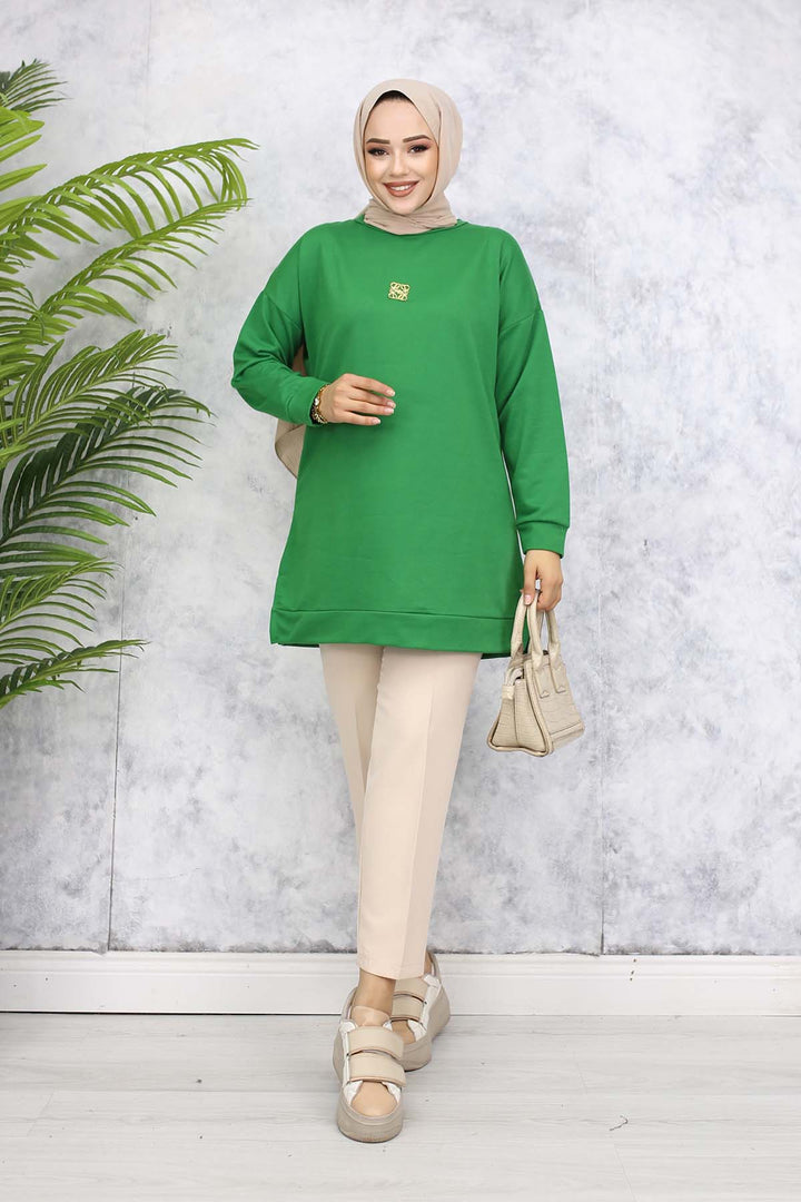 BNG Women Brooch Detailed Tunic 5034 Green - Barnsley