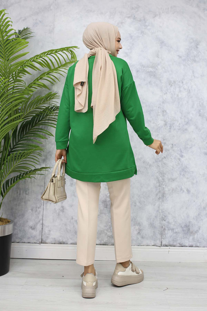 BNG Women Brooch Detailed Tunic 5034 Green - Barnsley