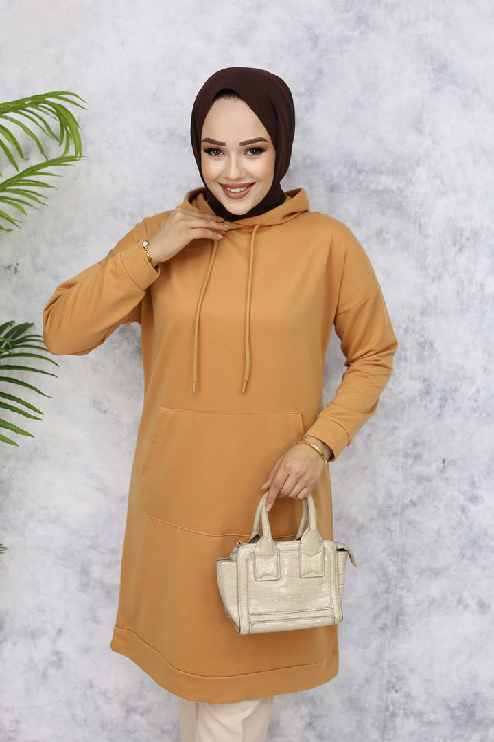 BNG Women Hooded Long Tunic 5036 Camel - Kallithéa
