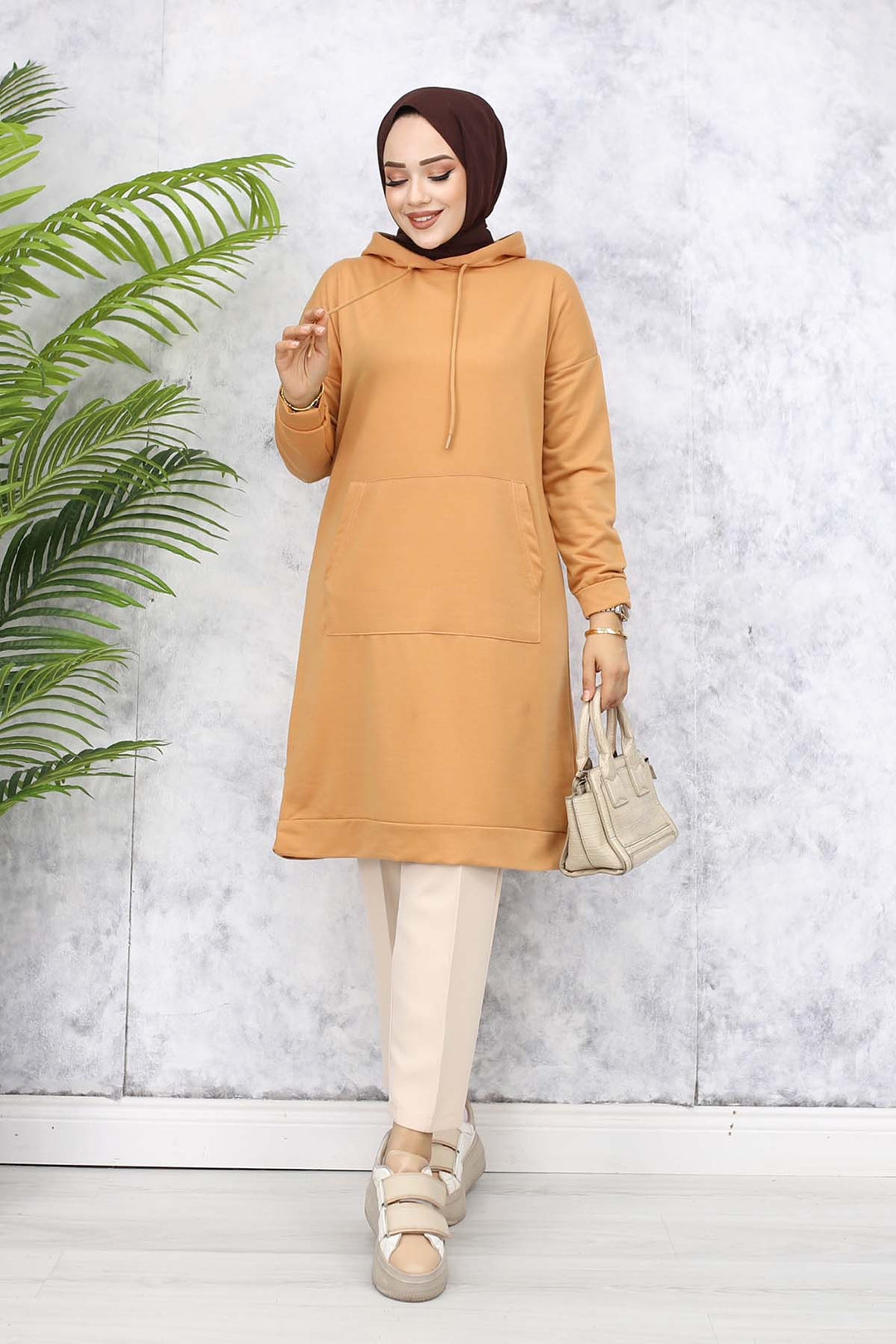 BNG Women Hooded Long Tunic 5036 Camel - Kallithéa