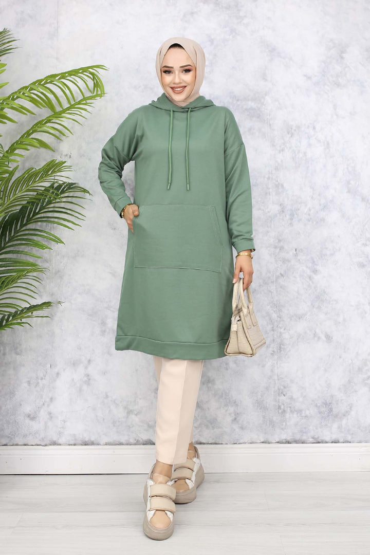 BNG Women Hooded Long Tunic 5036 Mint Green - Agua Prieta