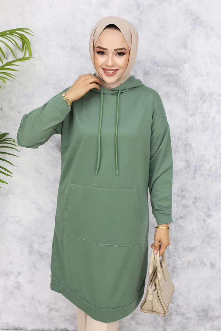 BNG Women Hooded Long Tunic 5036 Mint Green - Agua Prieta