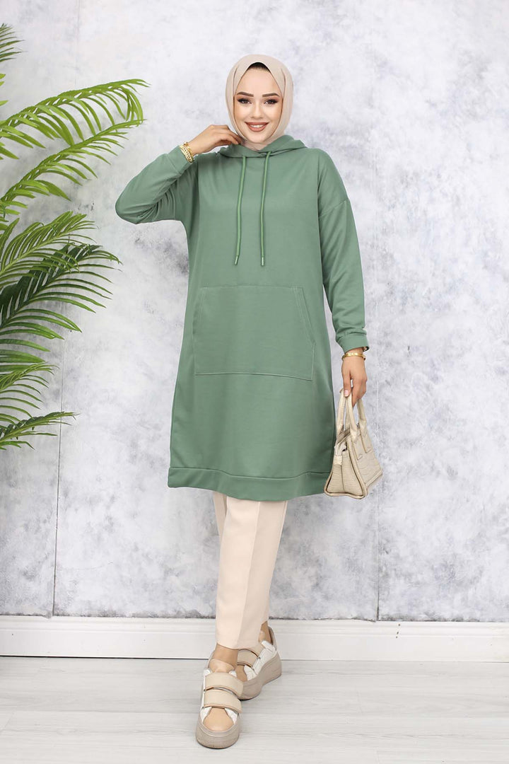BNG Women Hooded Long Tunic 5036 Mint Green - Agua Prieta