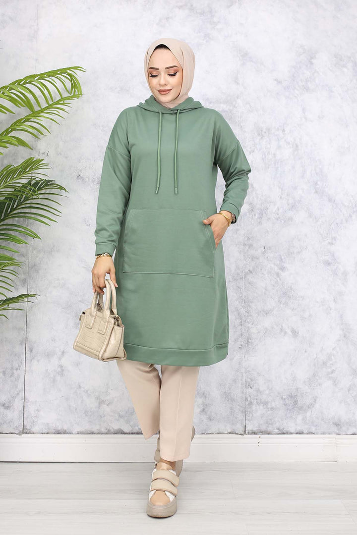 BNG Women Hooded Long Tunic 5036 Mint Green - Agua Prieta