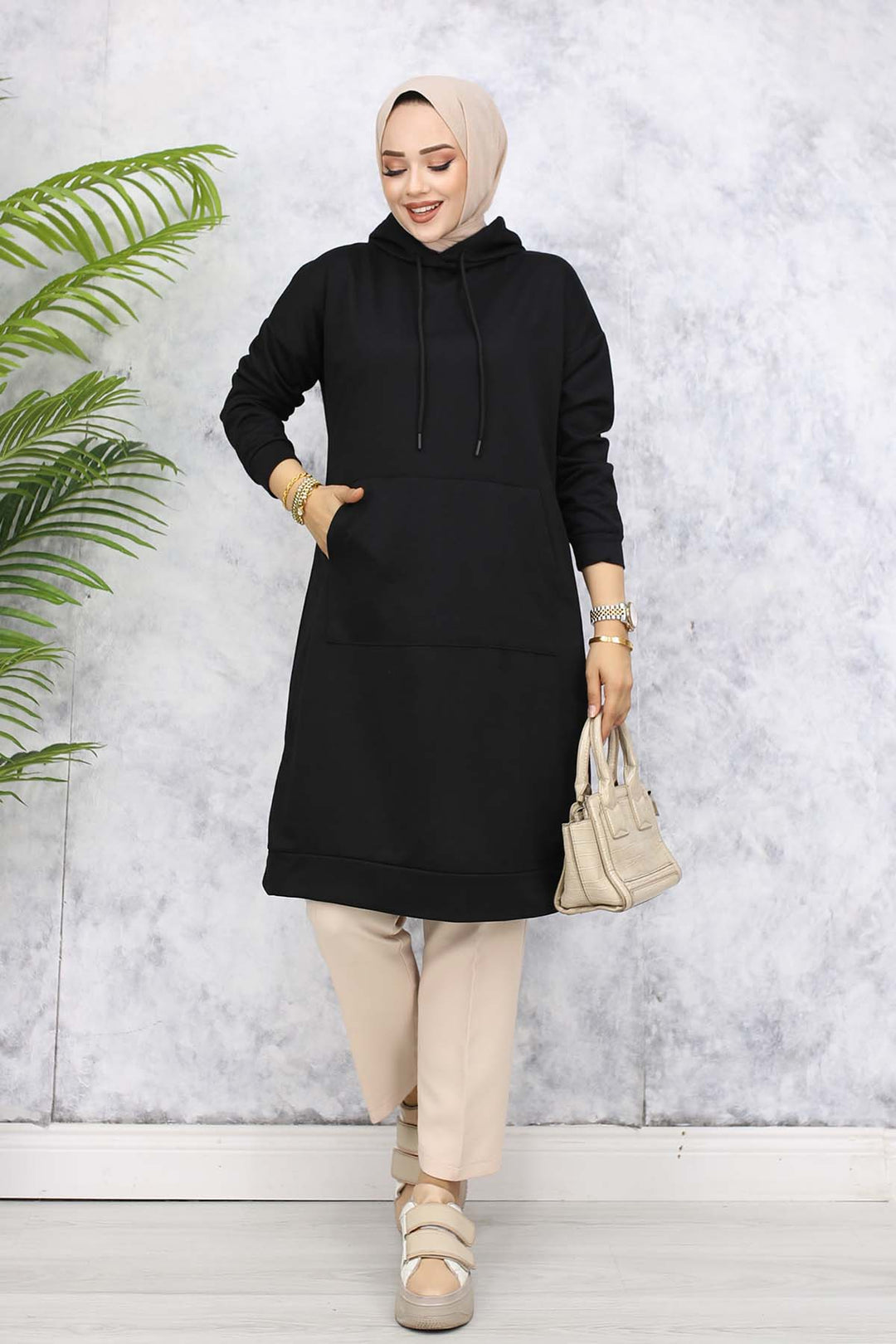 BNG Women Hooded Long Tunic 5036 Black - Bitterfeld
