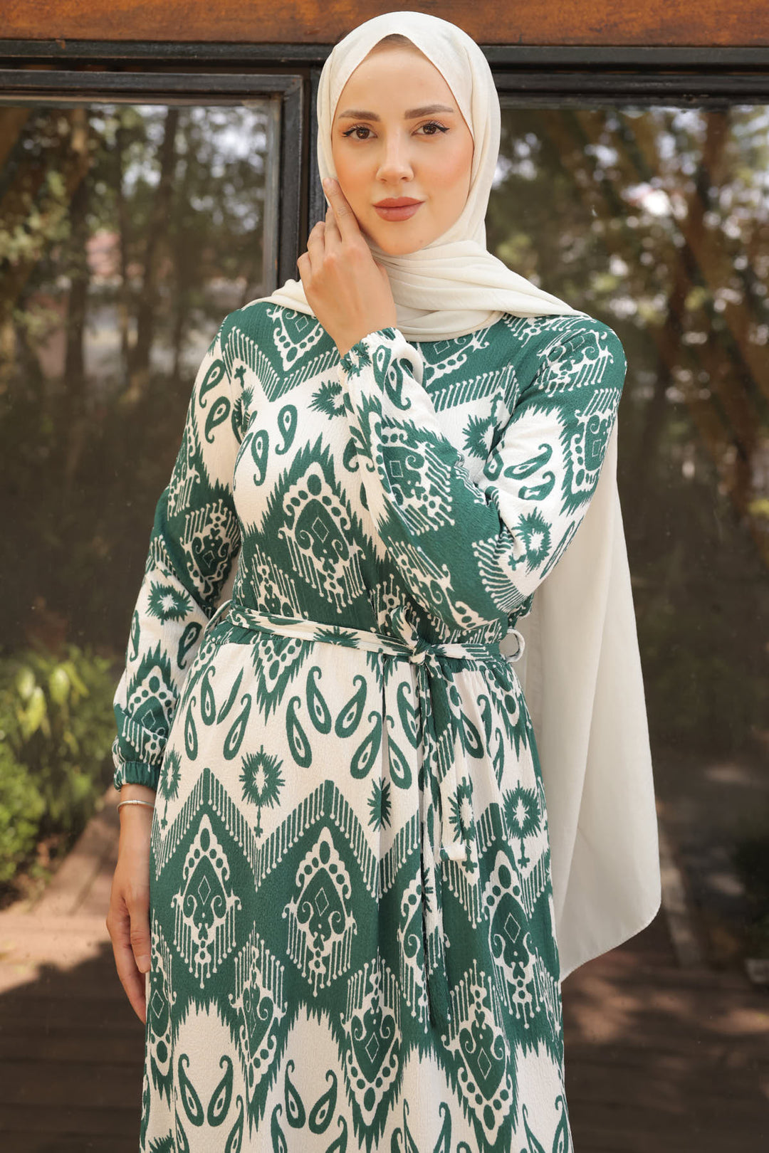 BNG Women Patterned Hijab Dress Emerald Green - Clermont