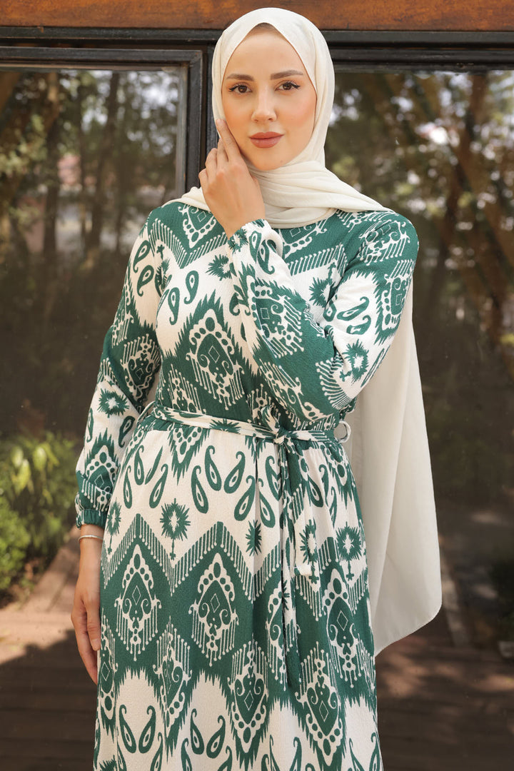 BNG Women Patterned Hijab Dress Emerald Green - Clermont