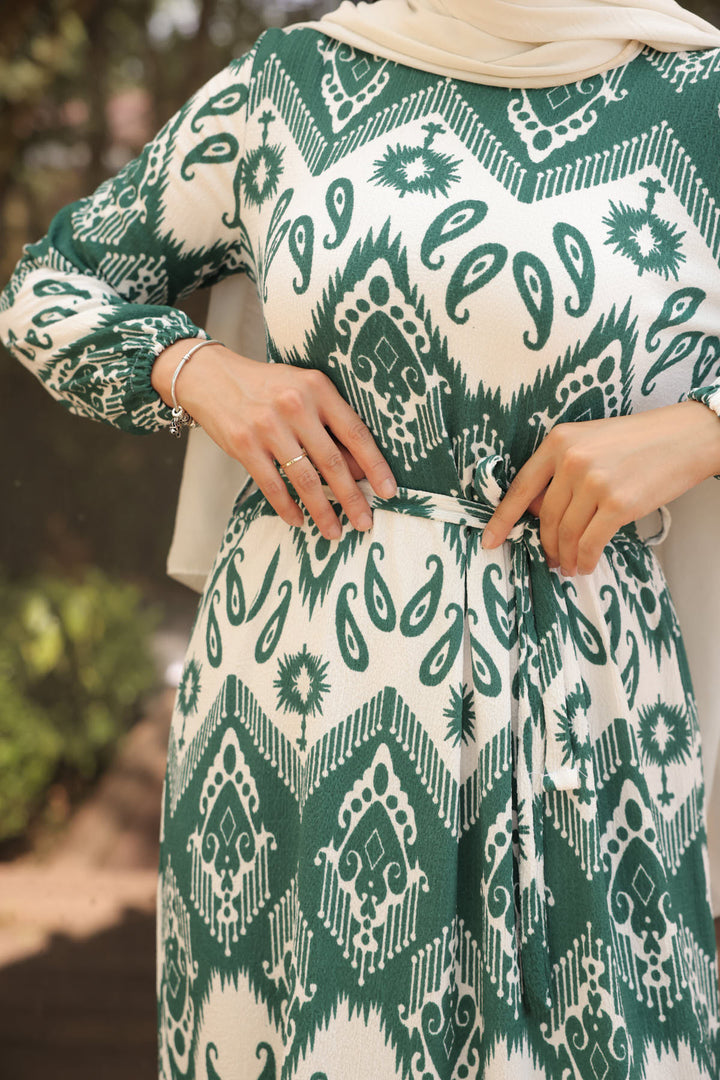 BNG Women Patterned Hijab Dress Emerald Green - Clermont