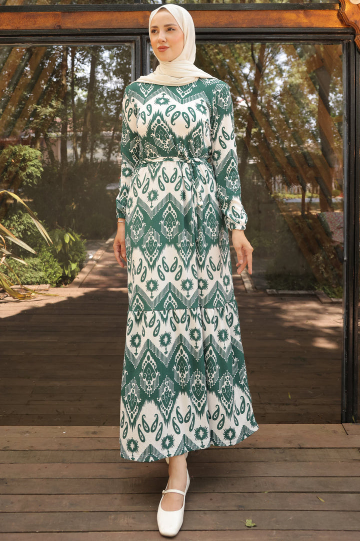 BNG Women Patterned Hijab Dress Emerald Green - Clermont