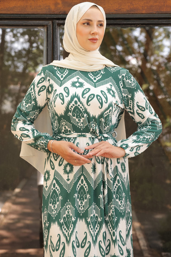 BNG Women Patterned Hijab Dress Emerald Green - Clermont