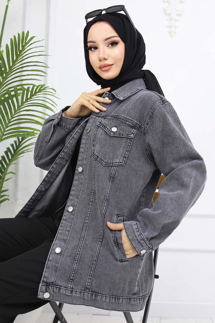 BNG Women Hijab Denim Jacket Gray 704 - Villa de Álvarez