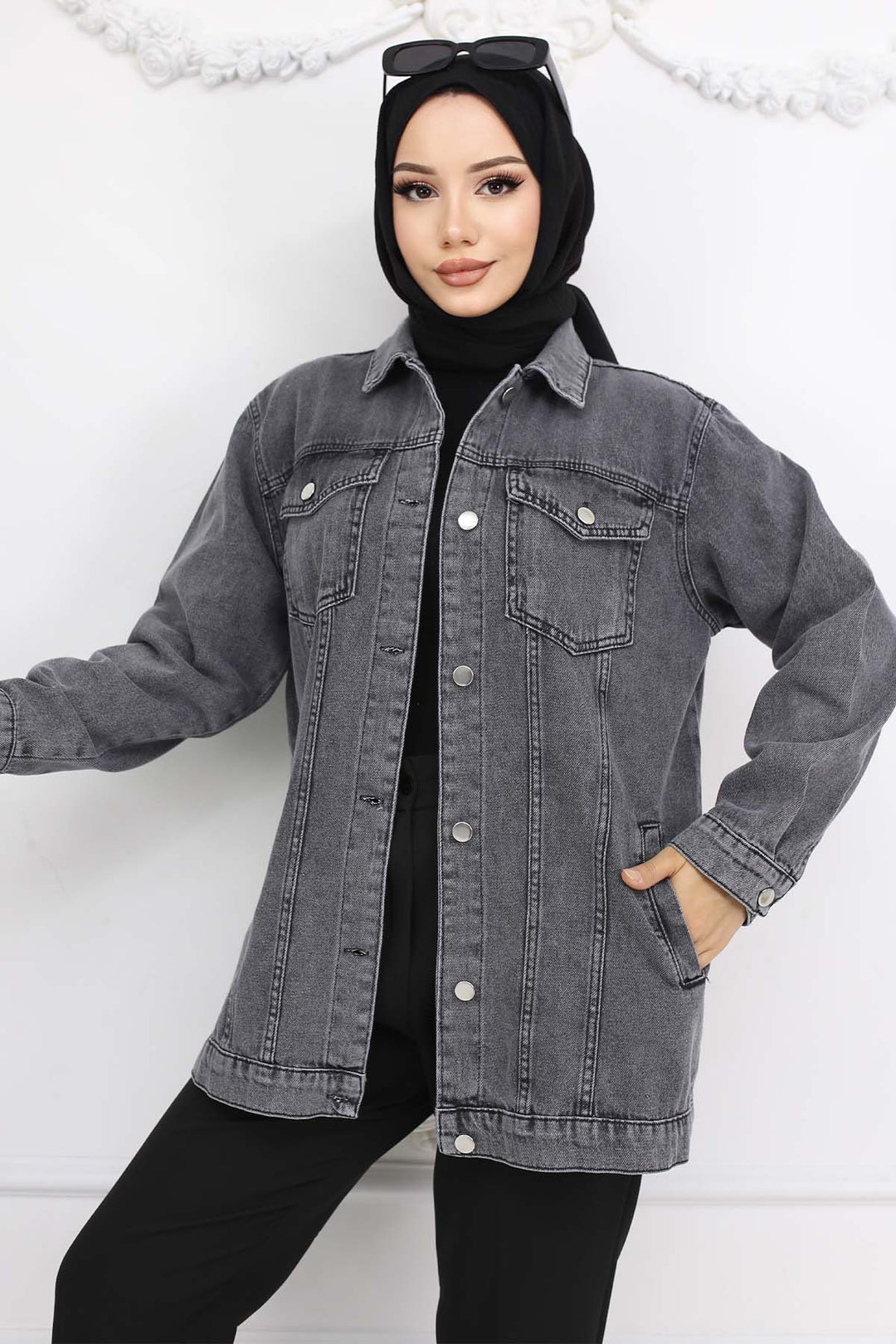 BNG Women Hijab Denim Jacket Gray 704 - Villa de Álvarez