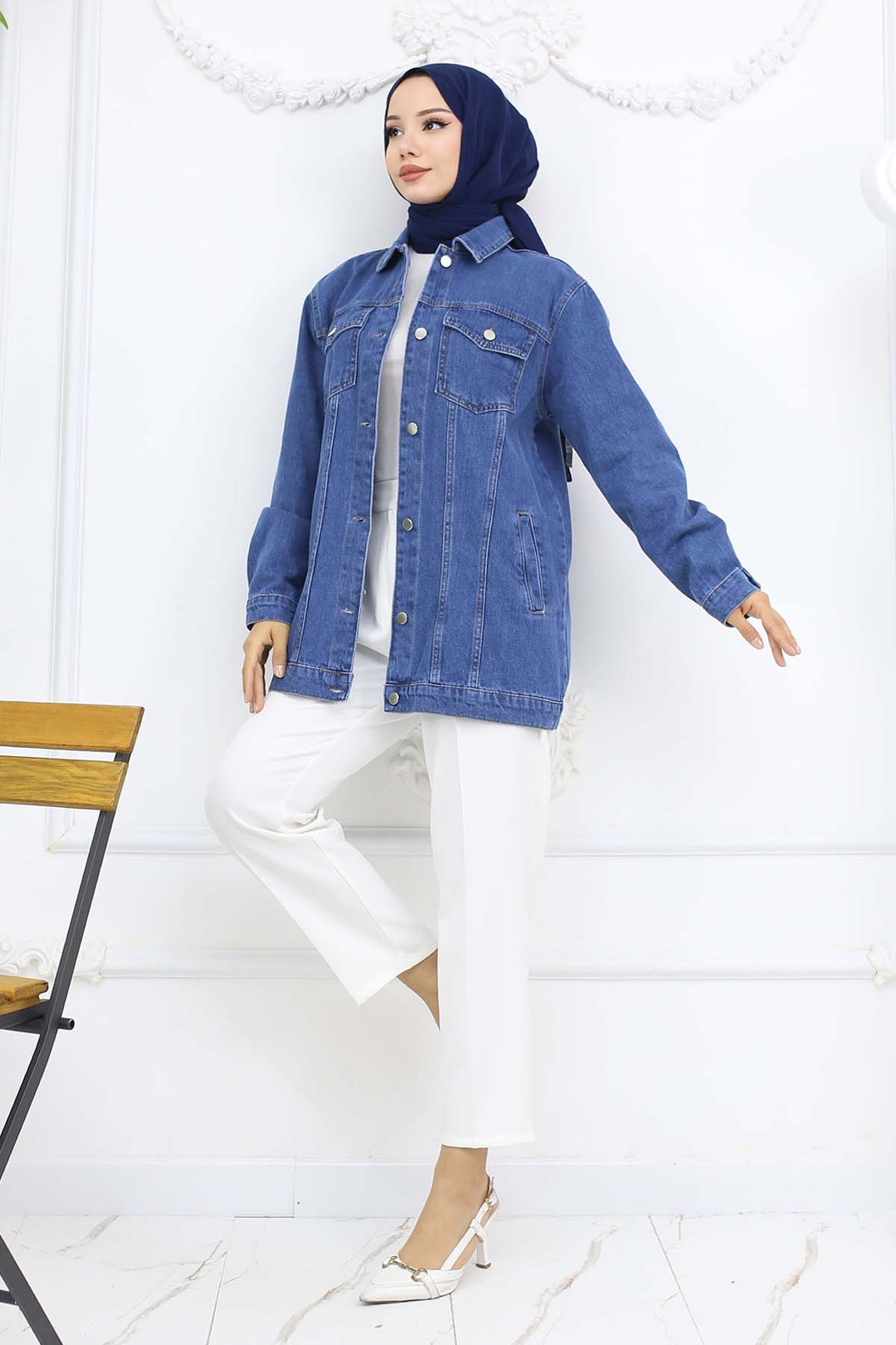 BNG Women Tesettür Kot Ceket Lacivert 704 - Bruges