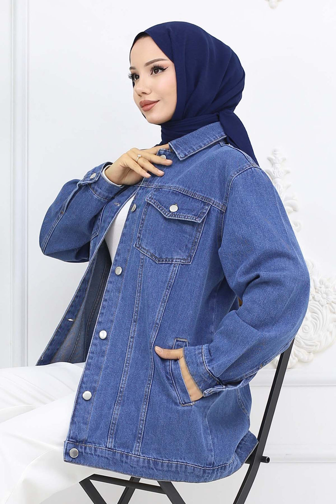 BNG Women Tesettür Kot Ceket Lacivert 704 - Bruges