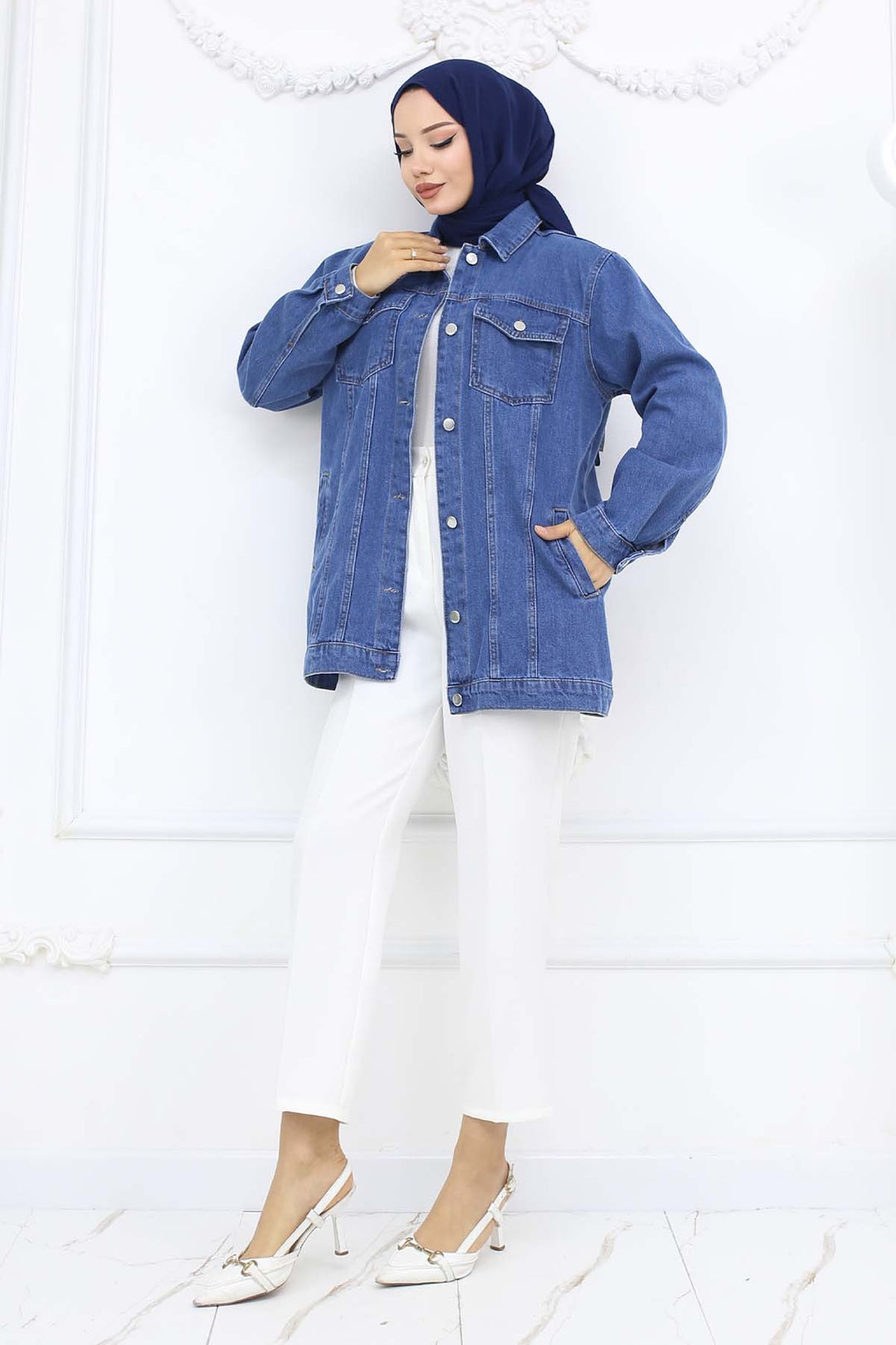 BNG Women Tesettür Kot Ceket Lacivert 704 - Bruges