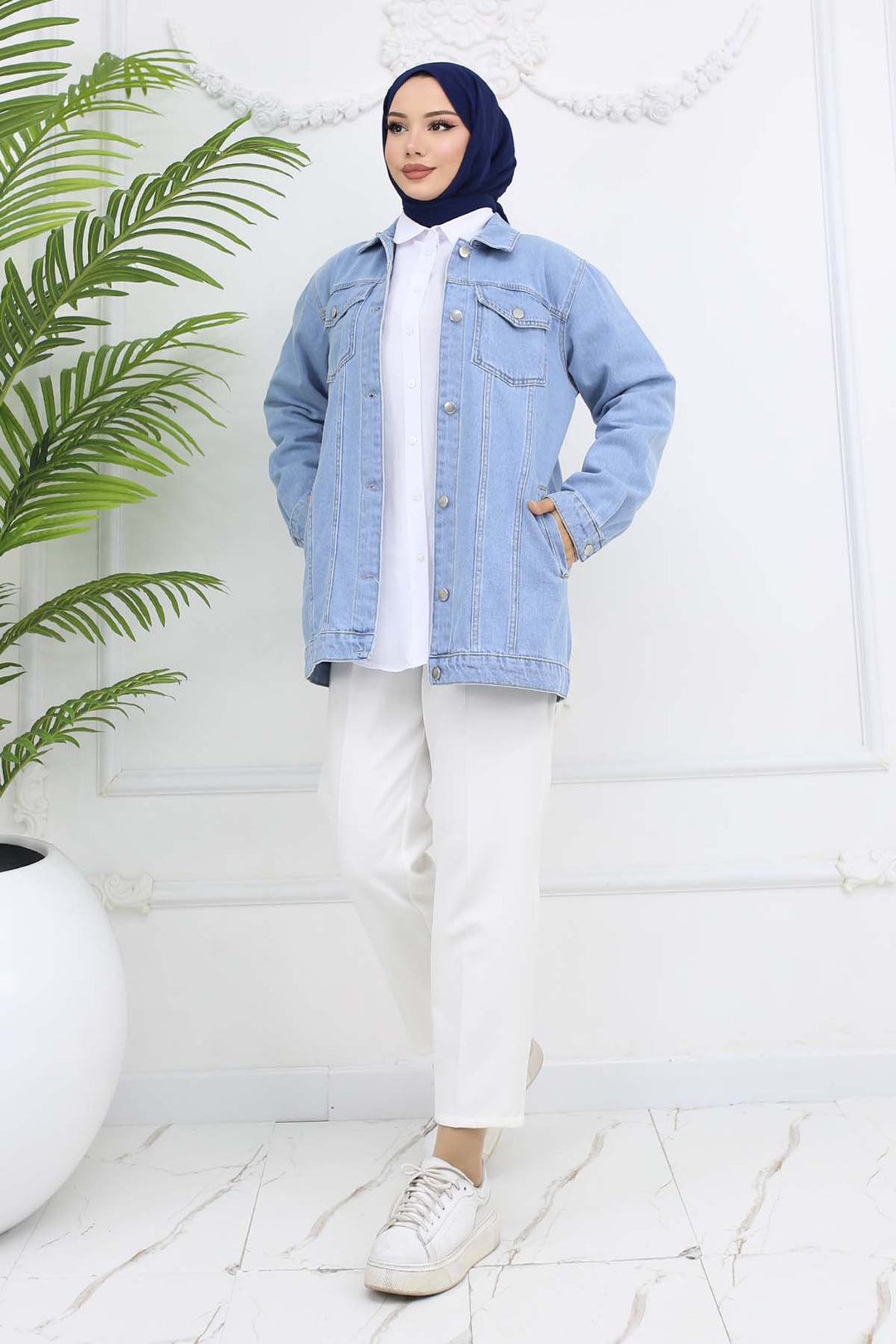 BNG Women Tesettür Kot Ceket Mavi 704 - Santo Tirso