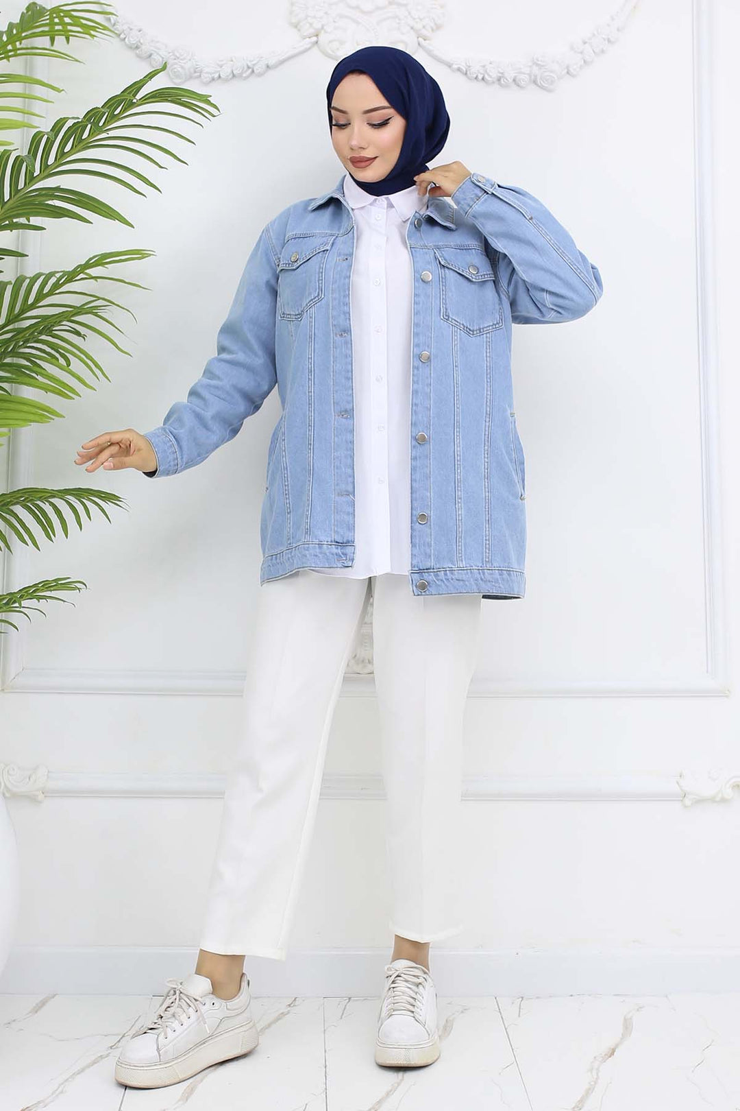 BNG Women Tesettür Kot Ceket Mavi 704 - Santo Tirso