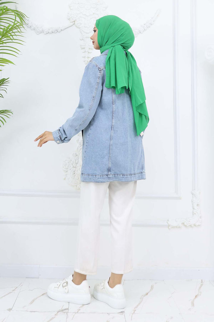 BNG Women İnci Detaylı Kot Ceket Mavi 7807 - Smyrna